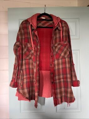 Oli & Hali Red Plaid Hooded Utility Jacket